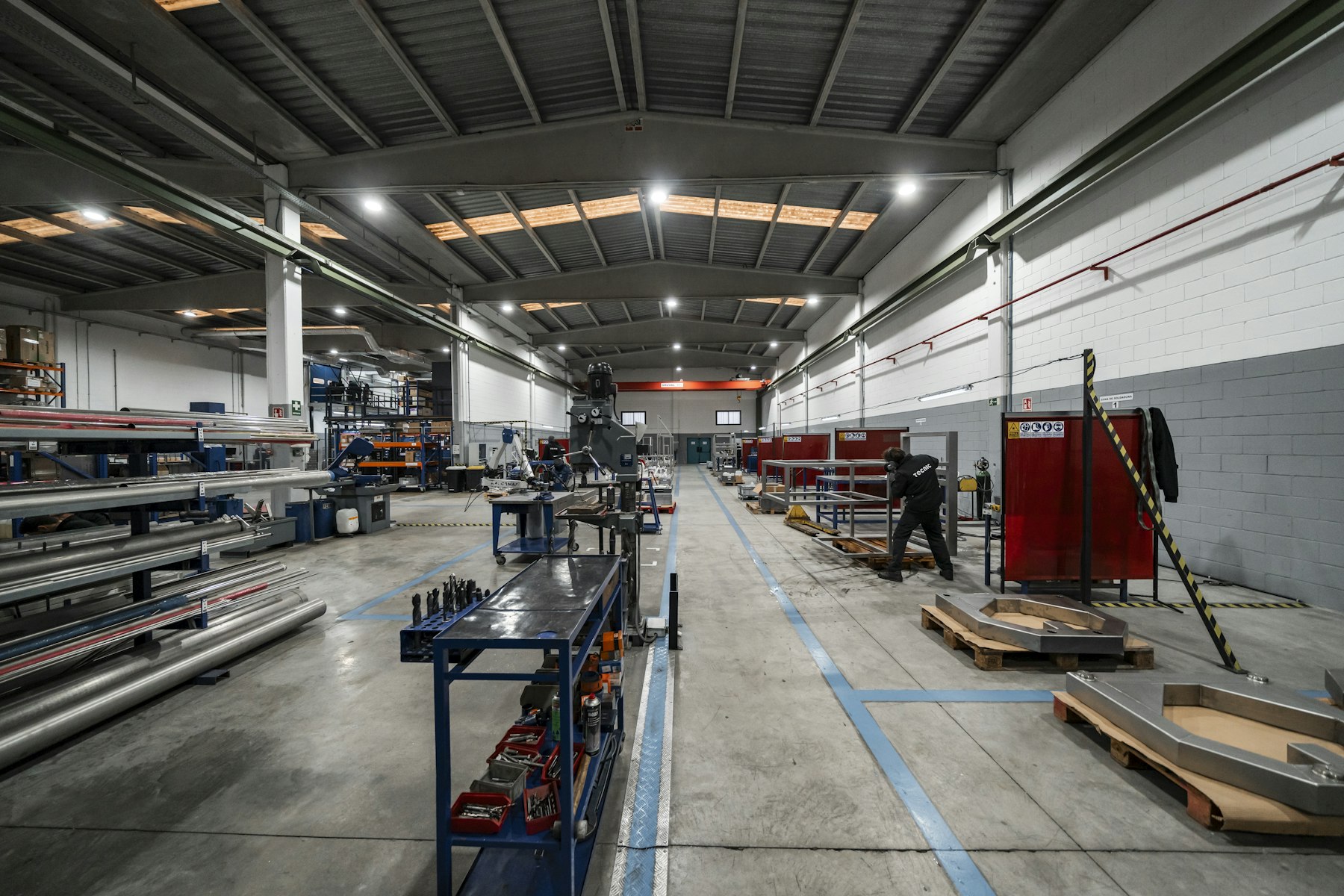 Factory floor with industrial lifting equipment